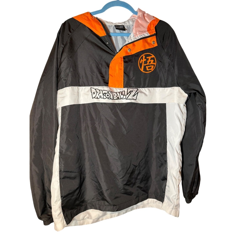Dragon Ball Z Windbreaker Jacket Mens Large Black Orange White Goku Kanji Anorak